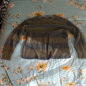 Kid's Striped Sweater - Olive and Gray